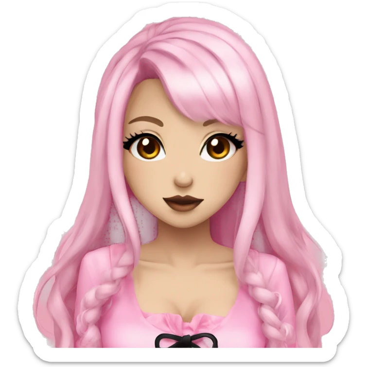 hime gyaru girl, black hair, dark makeup, pink clothes sticker