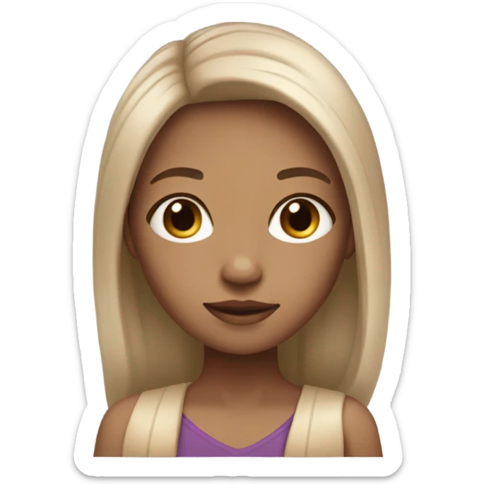 Girl emoji with long purple hair and light tan skin brown eyes sticker