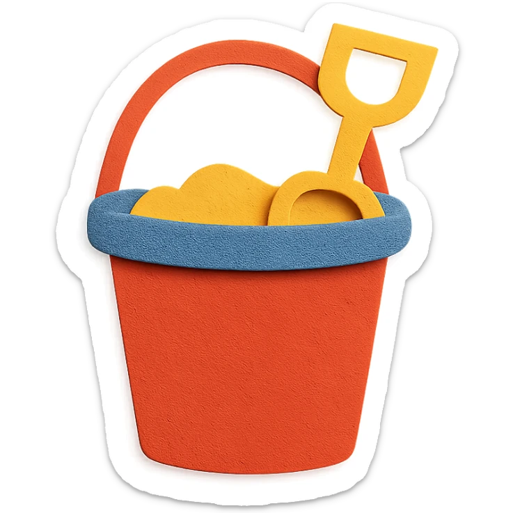 colorful and playful beach bucket and pail in paper-craft style sticker