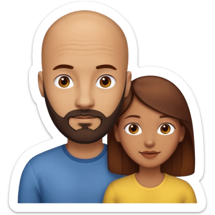 Couple. A bald man with dark brown beard and a girl with light skin dark yellowish brown auburn hair. sticker