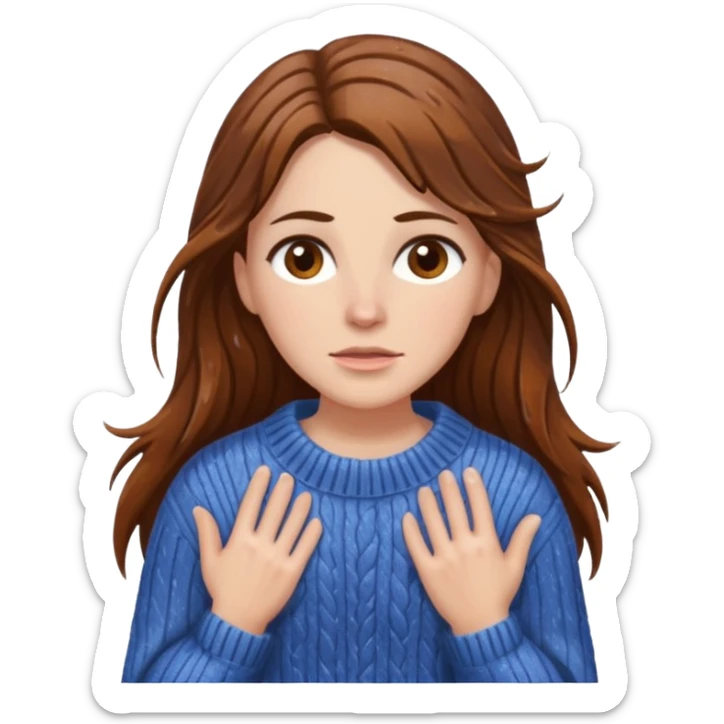 white woman with long brown hair and brown eyes, wearing a sweater, in the rain sticker