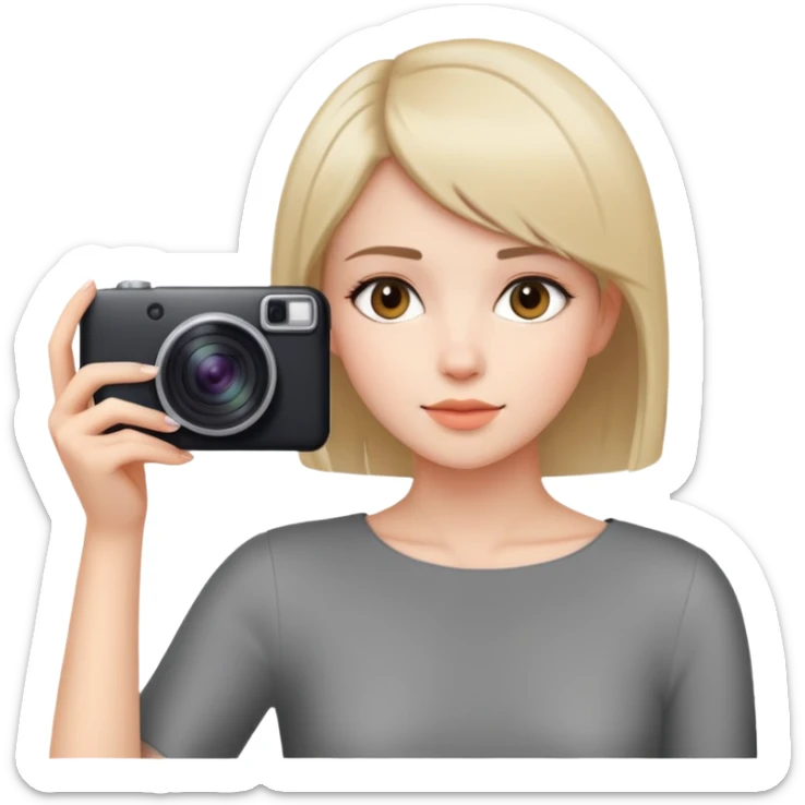 beautiful young lady with short straight hair taking a photo, upper body view sticker