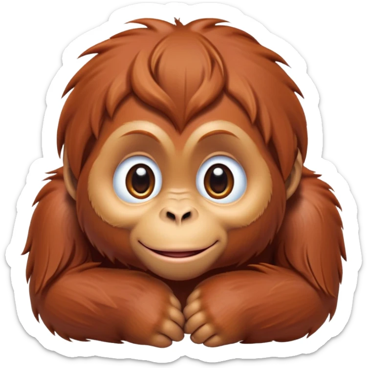 cinematic-cute-orangutan-baby-portrait-emoji,-head-tilted-playfully-and-inquisitively,-with-a-gentle,-expressive-face-accented-by-soft,-flowing-fur-and-round,-sparkling-eyes-brimming-with-warmth,-simplified-yet-irresistibly-adorable-feature sticker