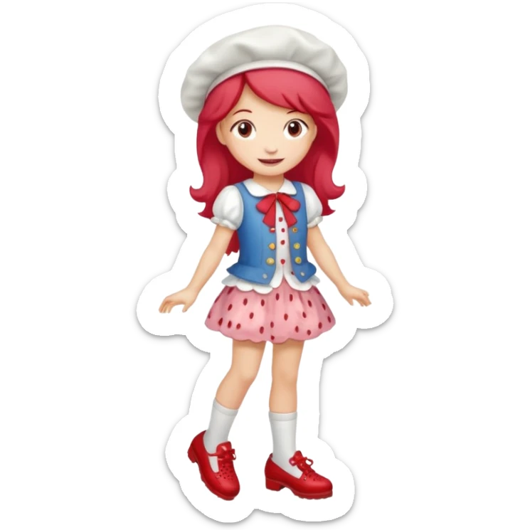 pretty and cute realistic strawberry shortcake full body with red shoes standing sticker
