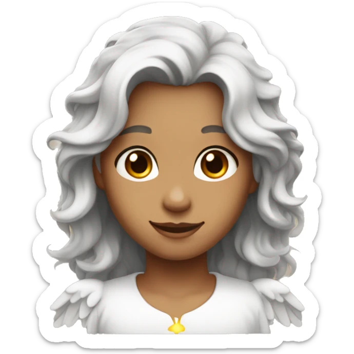 Angel with dark brown wavy hair and red eyes and has tan skin smile sticker