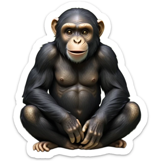 cinematic-chimpanzee-realistic-full-body-sitting-emoji,-long-powerful-arms-resting-on-its-knees,-expressive-dark-eyes-filled-with-intelligence-and-curiosity,-coarse-black-fur-textured-and-detailed,-softly-wrinkled-face-hinting-at-a-mischievous-smile,-slightly-open-mouth-showing-a-glimpse-of-teeth,-simplified-yet-realistic-focused-features,-highly-detailed,-glowing-with-a-warm-jungle-light

 sticker