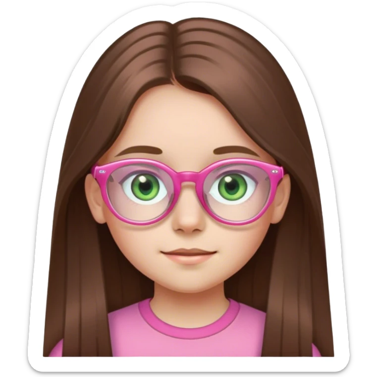 10 year old girl with long brown hair light green eyes and transparent pink glasses  sticker
