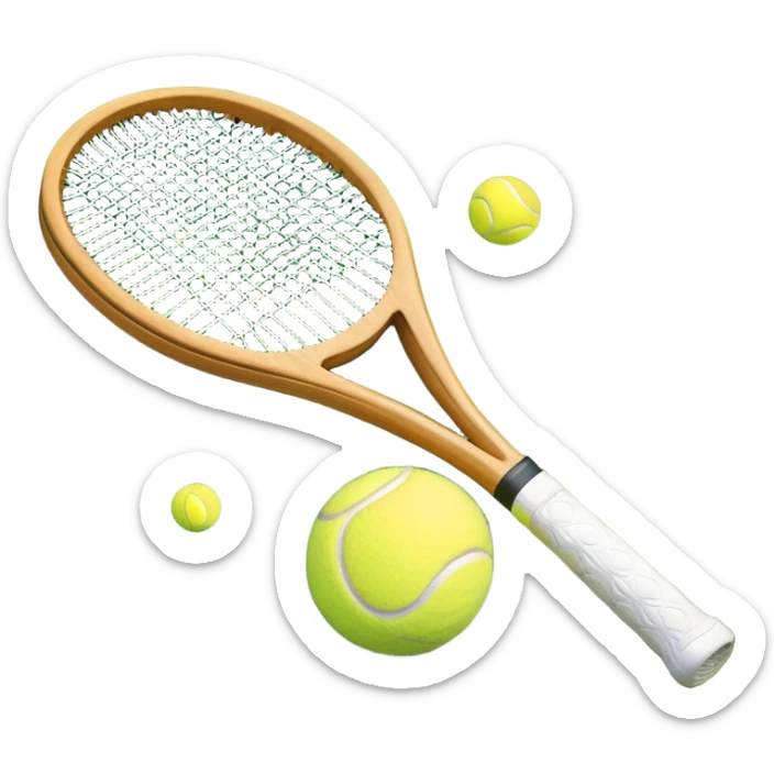 A detailed tennis racket resting on lush green grass beside a bright yellow tennis ball. The scene captures the essence of classic lawn tennis, with a crisp and clean background emphasizing the elegance and tradition of the sport sticker