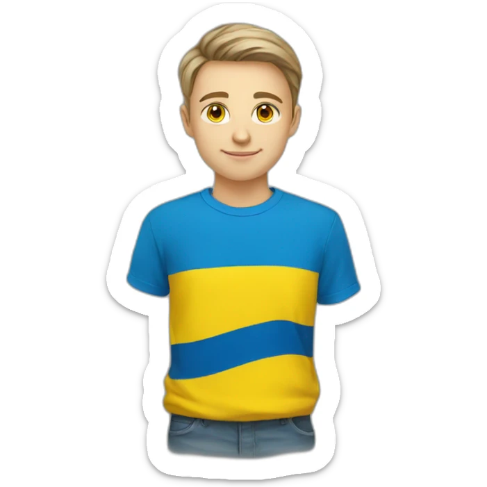 A Ukrainian student wearing the color of the Ukrainian flag sticker