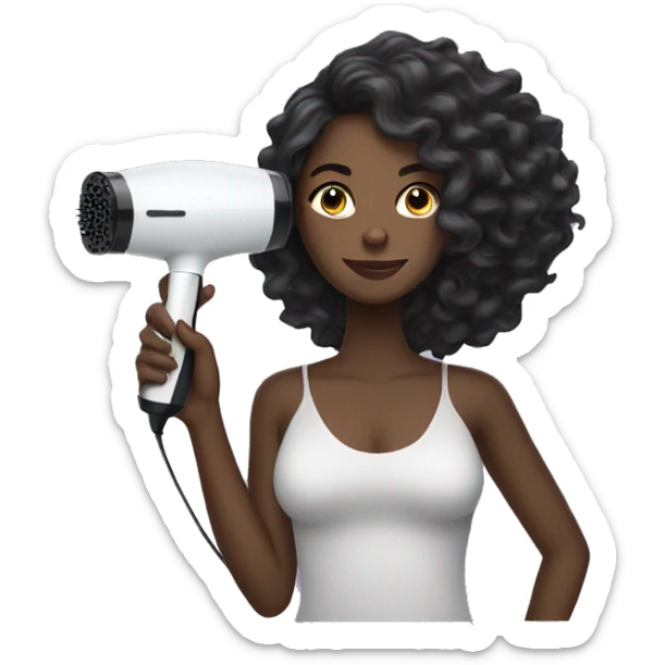 black woman with long hair holding a hair dryer and brush sticker