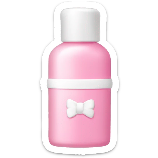 Pink and white skincare bottle with a small pink and cream colored bow as the logo sticker