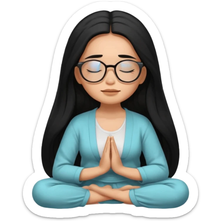 A Mexican woman, tan skin,  with long black hair and big square glasses meditating  sticker