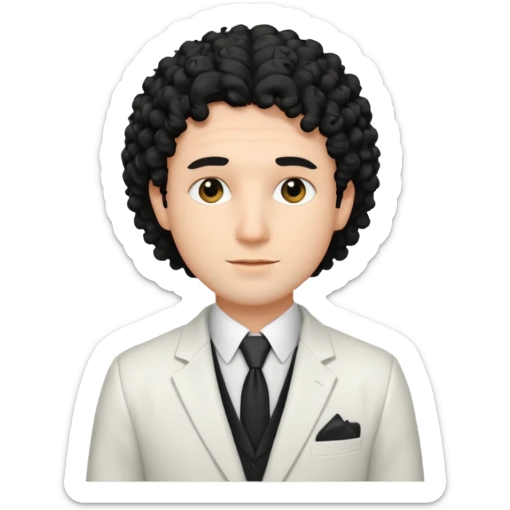 Cockasian guy with black curly hair and black eyes wearing a White simple suit guy  sticker