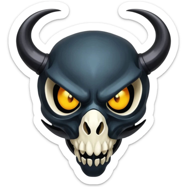 Shiny Dark Edgy  Duskull-Salandit-Inteleon-Amaura-Fakémon-hybrid-creature (full body) with a horned bird-skull-mask sticker