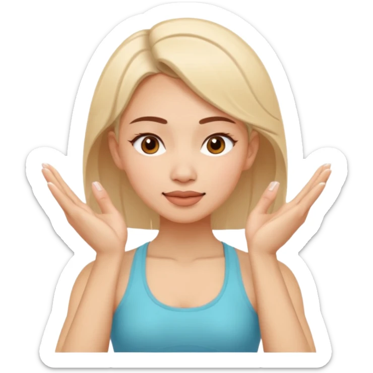 Minimal emoji of a woman performing face yoga, fingers pressing and lifting facial muscles, clear hand-on-face exercise movement, simple wellness icon style, no beauty or medical elements

 sticker