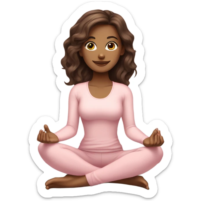 Brunette medium hair yoga beautiful girl in light pink clothes sitting on a yoga mat sticker