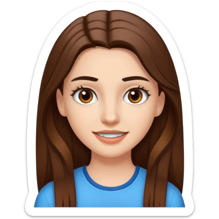 A pretty white girl with long brown hair dark eyebrows and braces sticker