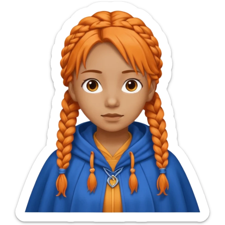 orange braids hair girl, tan skin, wear blue cloak sticker