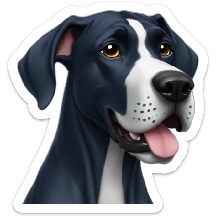 A black great dane wearing a dark blue football jersey with number 17 sticker