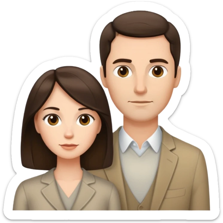 Short brunette wife with long hair next to tall husband with short hair sticker