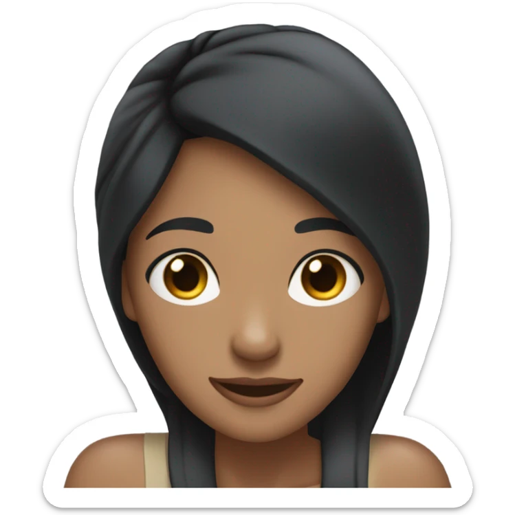 a medium skin coloured woman with black hair and resting her head on her palms as she smiled sticker