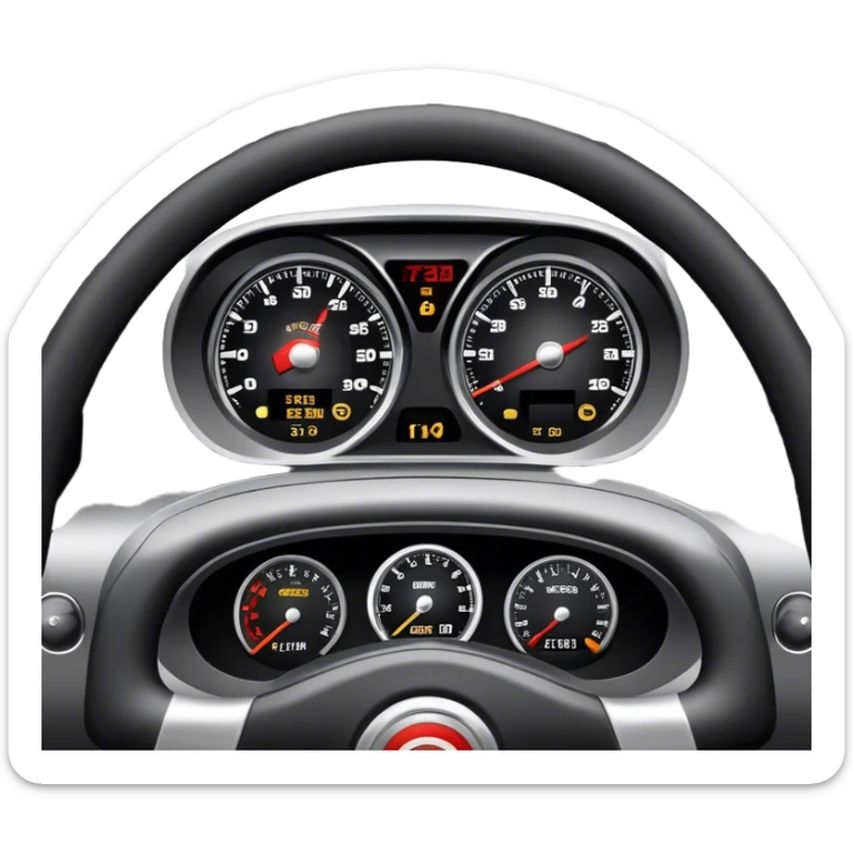 An icon showing a racing game interface, inspired by Grand Turismo. The design features a garage with a selection of high-performance cars, along with race track visuals in the background. Speedometer, lap timer, and other HUD elements add to the excitement. Transparent background sticker