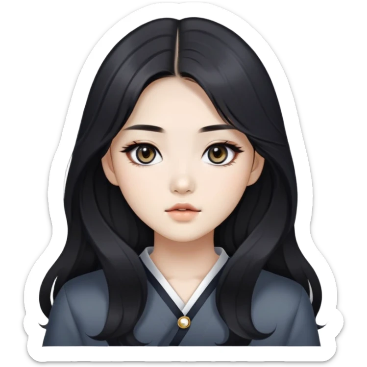 korean girl with lond dark hair and smokey eyes  sticker