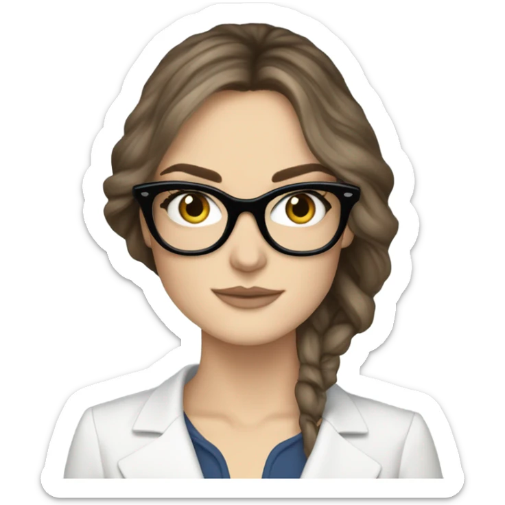 Photo of elegant Keira Knightly wearing black glasses and blue eyes holding on phone  sticker