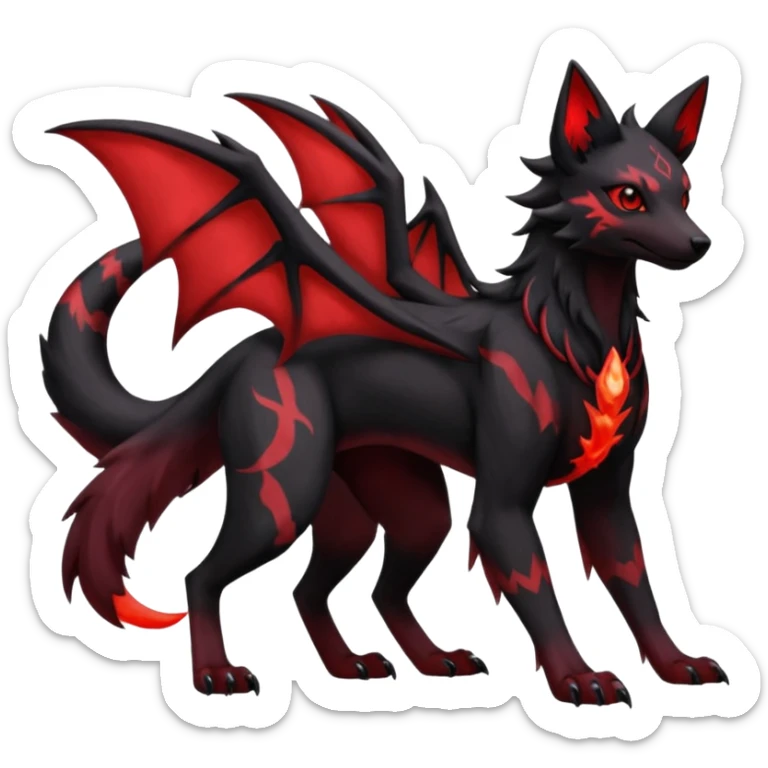 Dusky Soot-Black and Crimson-Gleaming Ember-Veined Gothic Draconic Houndour-Umbreon-Zoroark-hybrid creature (full body) sticker