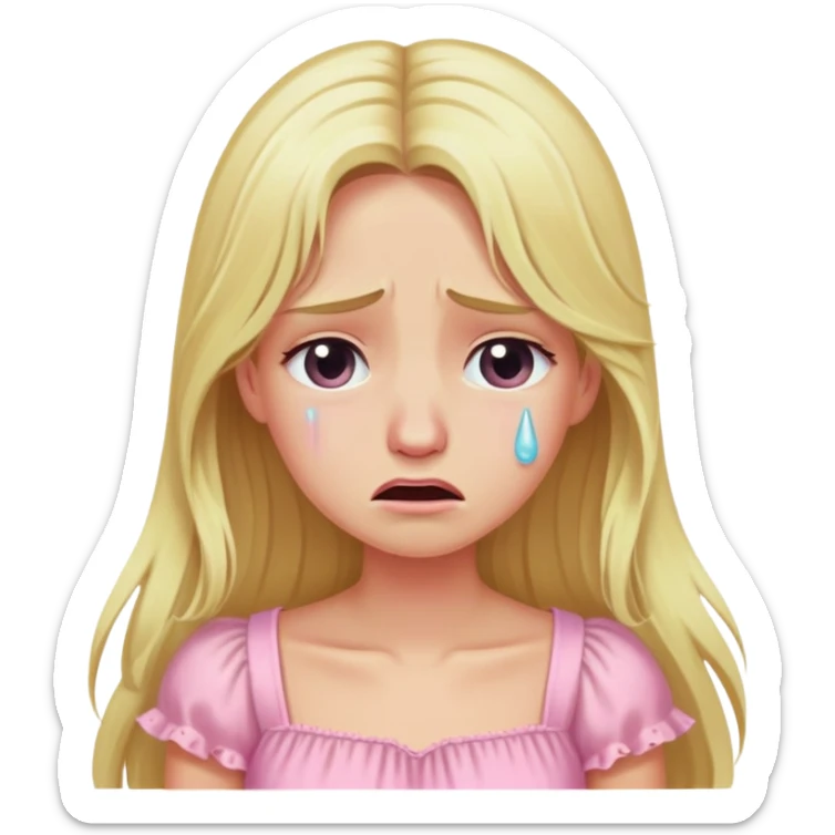 blonde with long hair and swamp eyes in a pink pastel dress, crying sticker