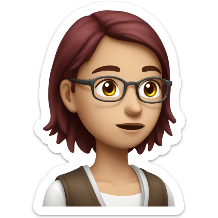 Student with brown hair with highlights in burgundi cardigan and white tank top thinking about maths exam   sticker