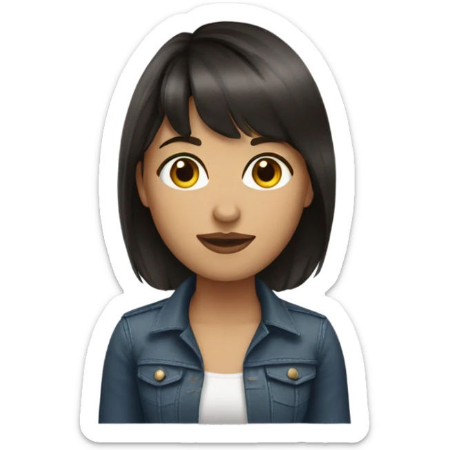 Beautiful woman. Dark brown hair. Salt and pepper.  Bangs.  sticker