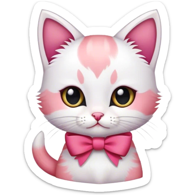 Mały biało rudo czarny kotek z różową kokardką  sticker
