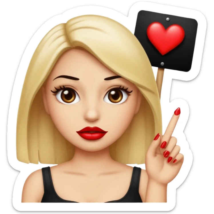 Sassy emoji with glossy lips and nails and eyelashes holding a shin that says”have to deal with my bsf relationship problems again” sticker
