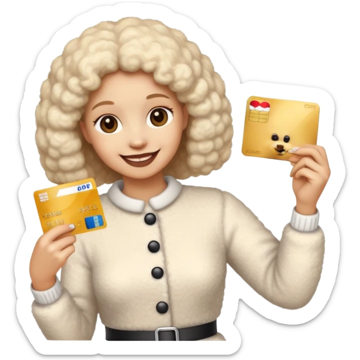 happy emoji with credit card in one hand and a poodle of flour next to him sticker