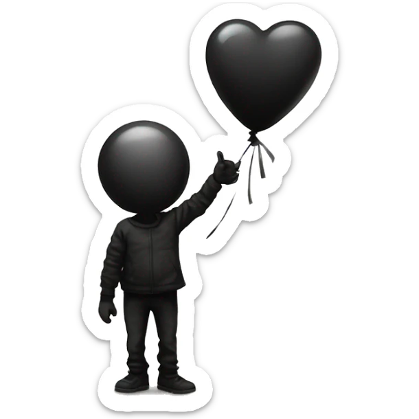 Black balloon that looks like a broken heart in the style of banksy sticker