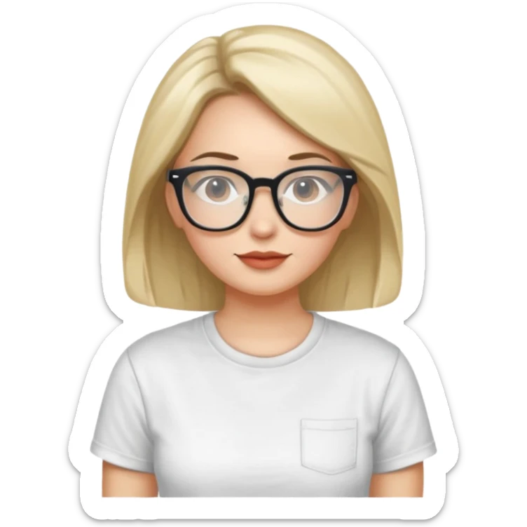 Adult woman, wearing a t-shirt and glasses, casual style
 sticker