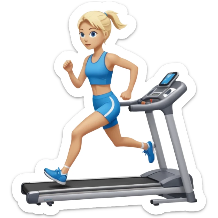 Une femme blonde yeux bleus qui cours sur un tapis de course sticker