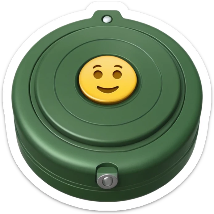 military anti-personnel mine, round, green, distinct button in the center, emoji style sticker
