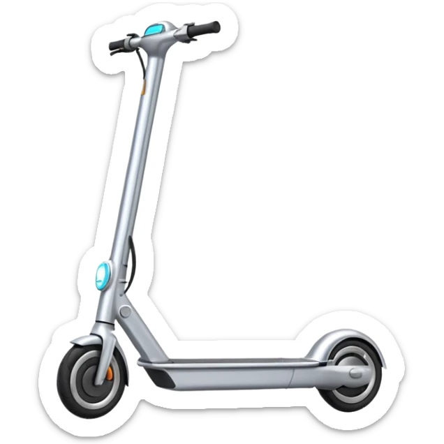 A futuristic electric scooter emoji made of silver chrome, sleek minimal frame, smooth metallic surface, subtle reflections, modern urban design, iOS emoji style, centered, clean white background sticker