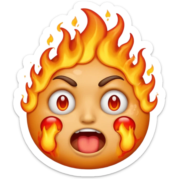 i want emoji face not with burning hair but with burning eyes and also the emoji should look like it is vomiting sticker