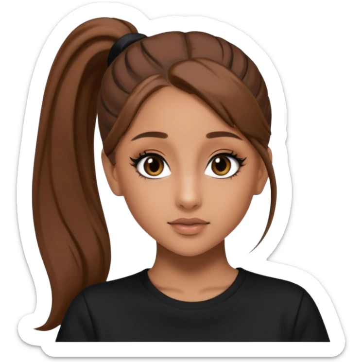 Ariana Grande high ponytaw with brown hair and with black thsirt and and eyeliner make her look 20 sticker