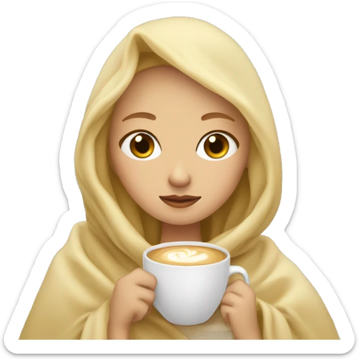girl with blonde hair inside a blanket sipping coffee eyes closed sticker