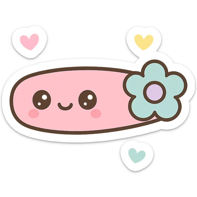 hairclip with cute face, kawaii style, pastel colors, cartoon, isolated, no hair sticker