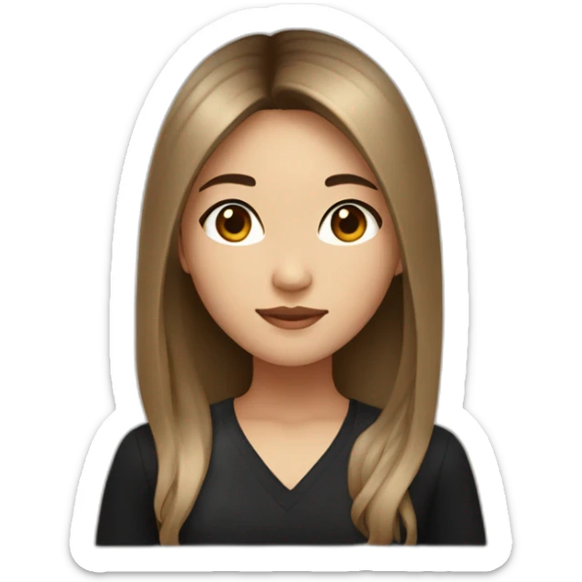 Asian girl with brown-ombré blond long hair and brown eyes in black dress sticker