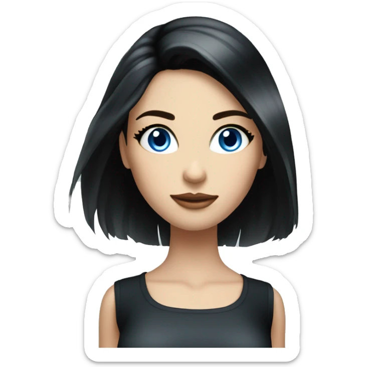 Top model girl,fair skin, long black hair, standing , blue eyes ,beautiful girl, very hot girl sticker