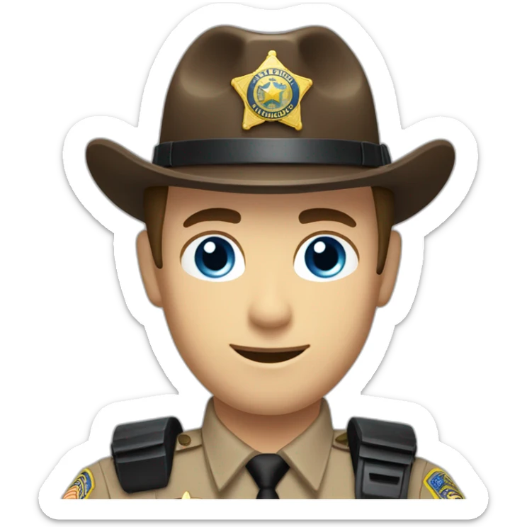 Deputy sheriff with short Brown hair and blue eyes and shoulder radio sticker