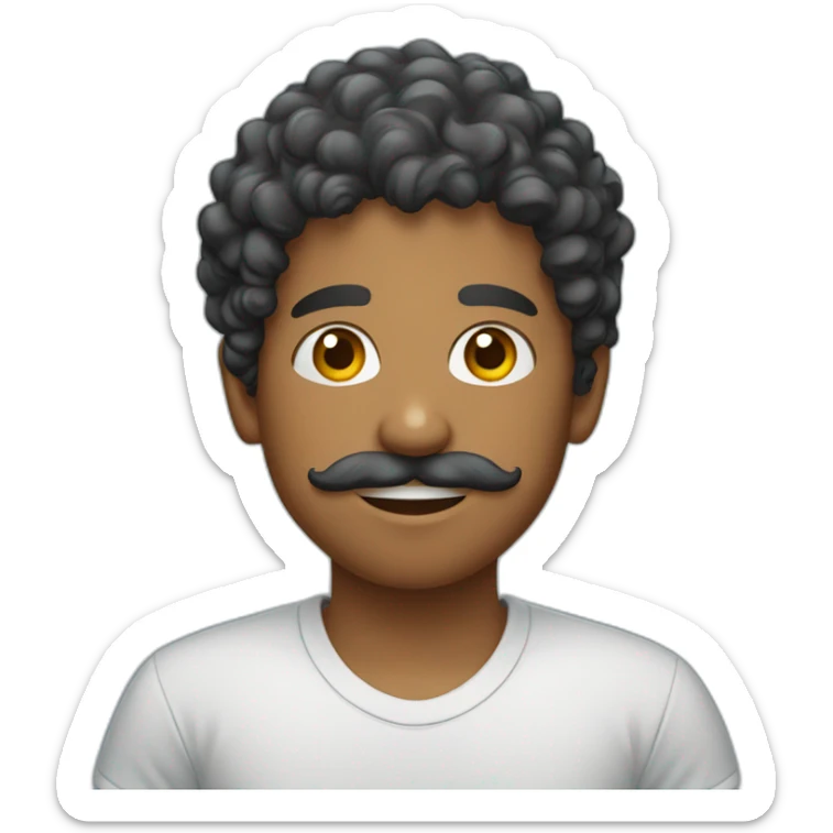sri lankan boy with curly hair and a mustache wearing a t shirt sticker