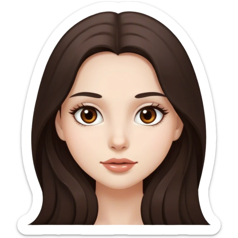 pretty girl, long hair, brown eyes, natural lips, white skin, dark brown hair sticker