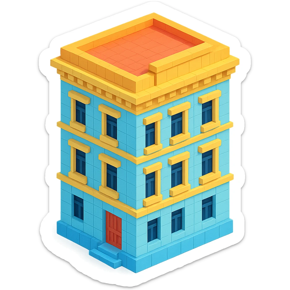old Saint Petersburg building, blue pastel facade, decorative cornices, isometric view sticker